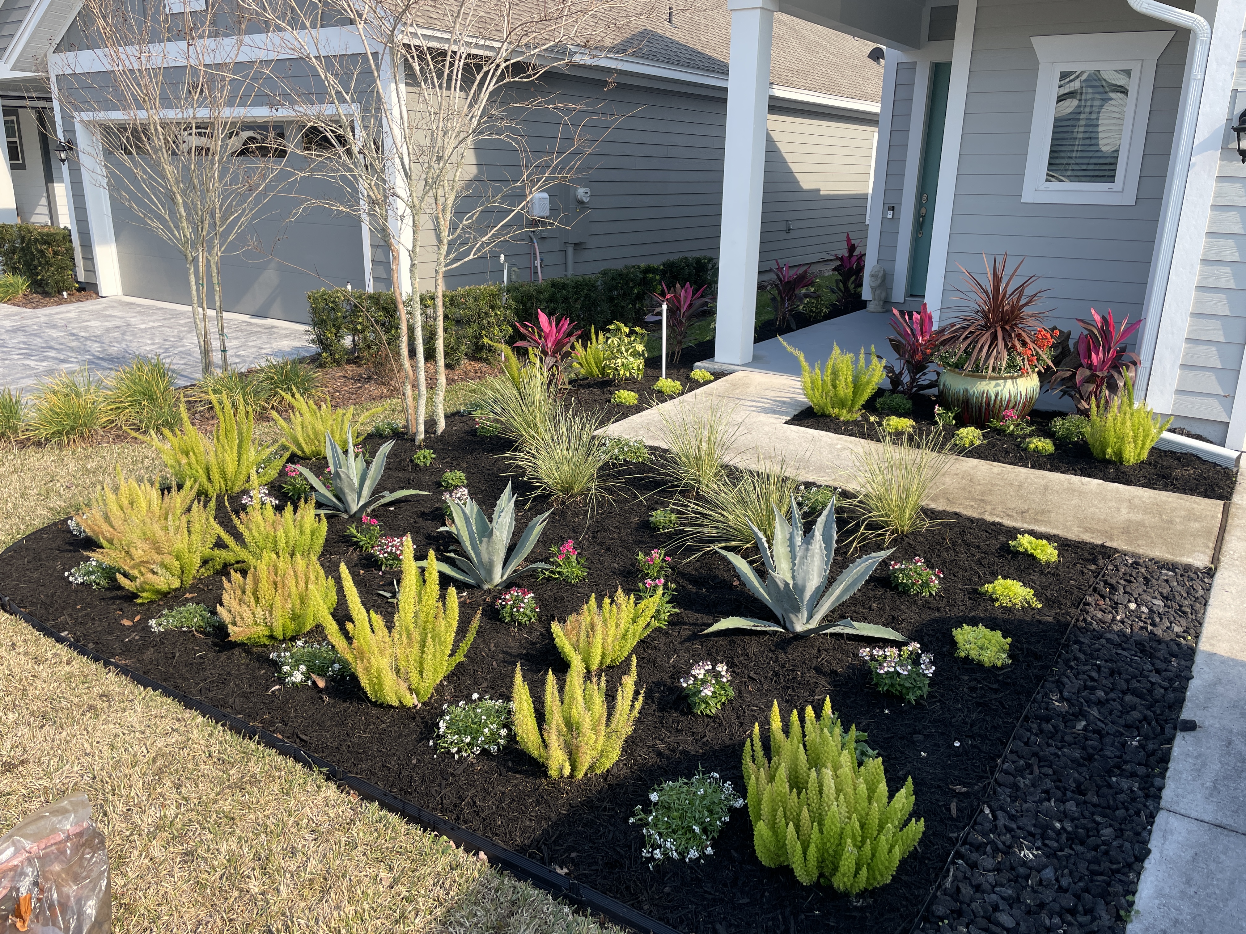 Front entry landscape installation in Jacksonville